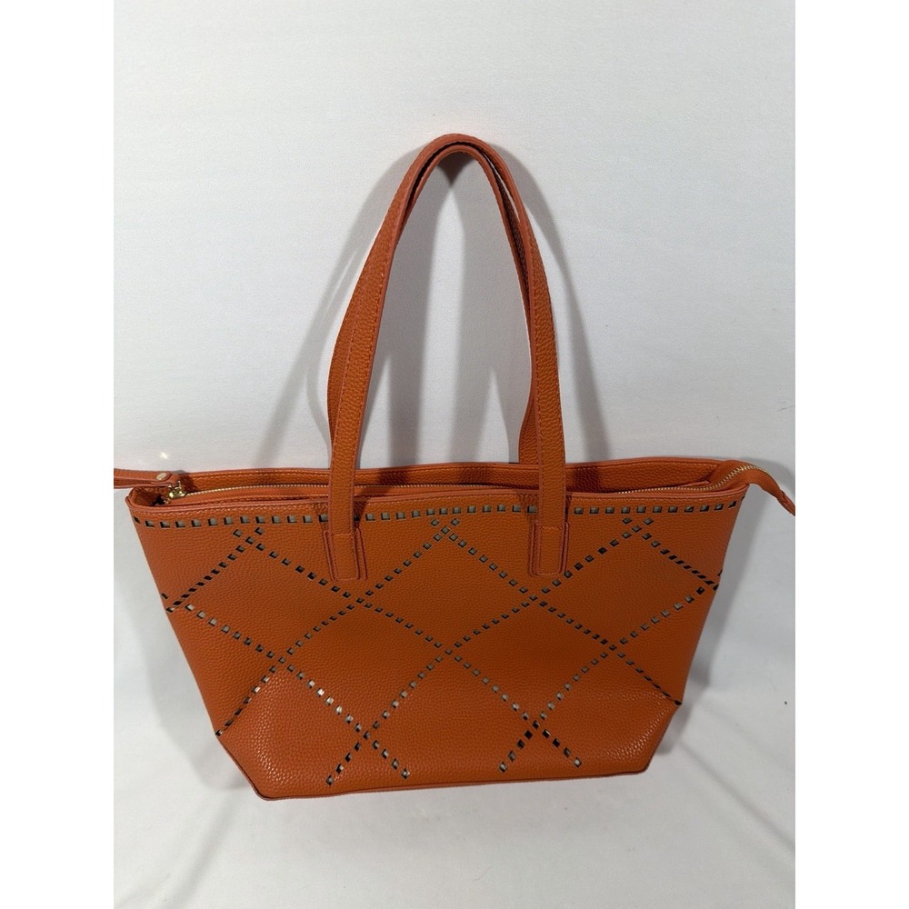 Sondra Roberts Handbag Womens Large Orange Pebbled Vegan Leather Purse
